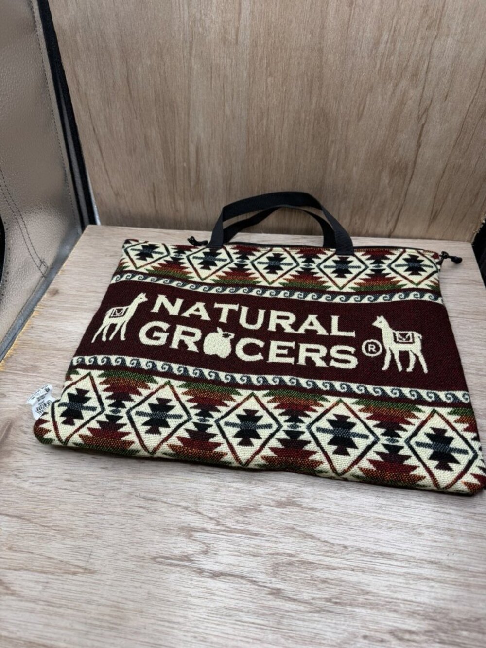 Natural Grocers Llama Geometric Pattern Zip Tote Bag